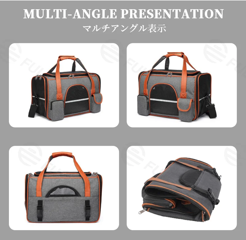 Guangzhou Fuliya Industry Co.,Ltd C-81287 Portable pet carrier, fits airline under-seat, breathable mesh, easy snap buckle, smooth zipper, widened shoulder pad, and reflective strip - for cats, small dogs, and travel.