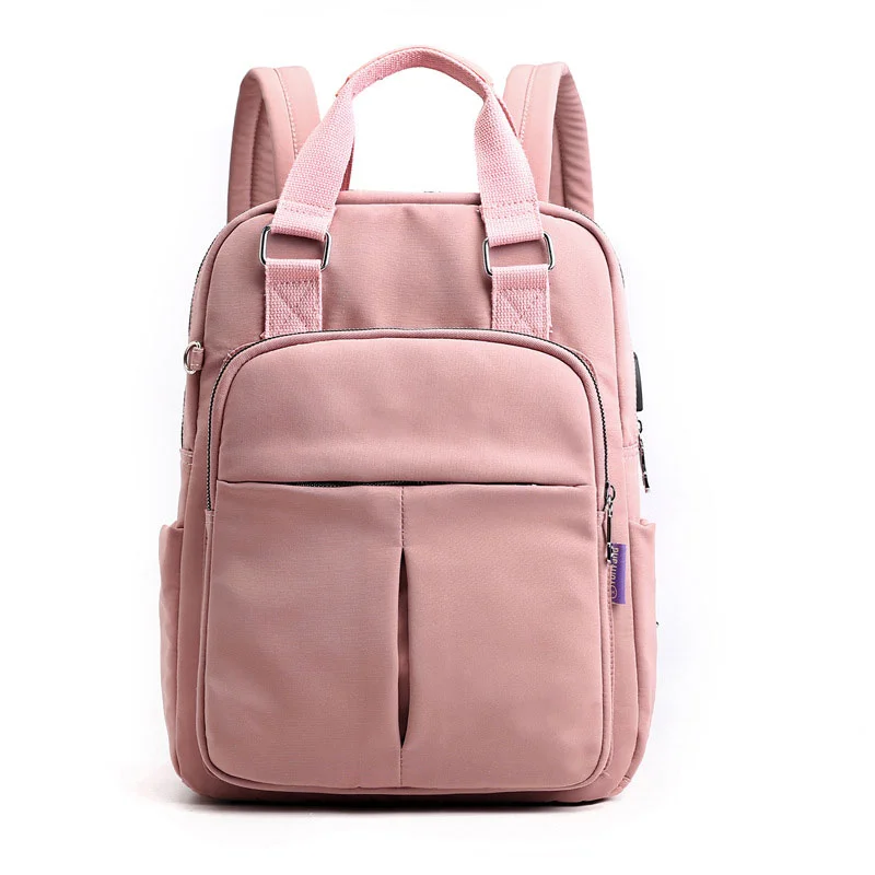 Guangzhou Fuliya Industry Co.,Ltd C-81288 Lightweight waterproof backpack, large capacity with pockets, built-in USB charging cable, anti-theft back pocket, metal D-ring, and adjustable strap - luggage pass-through for campus, commuting, and travel.