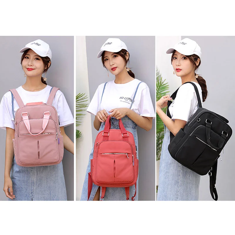 Guangzhou Fuliya Industry Co.,Ltd C-81288 Lightweight waterproof backpack, large capacity with pockets, built-in USB charging cable, anti-theft back pocket, metal D-ring, and adjustable strap - luggage pass-through for campus, commuting, and travel.