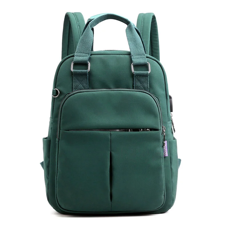 Guangzhou Fuliya Industry Co.,Ltd C-81288 Lightweight waterproof backpack, large capacity with pockets, built-in USB charging cable, anti-theft back pocket, metal D-ring, and adjustable strap - luggage pass-through for campus, commuting, and travel.