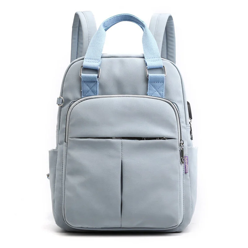 Guangzhou Fuliya Industry Co.,Ltd C-81288 Lightweight waterproof backpack, large capacity with pockets, built-in USB charging cable, anti-theft back pocket, metal D-ring, and adjustable strap - luggage pass-through for campus, commuting, and travel.