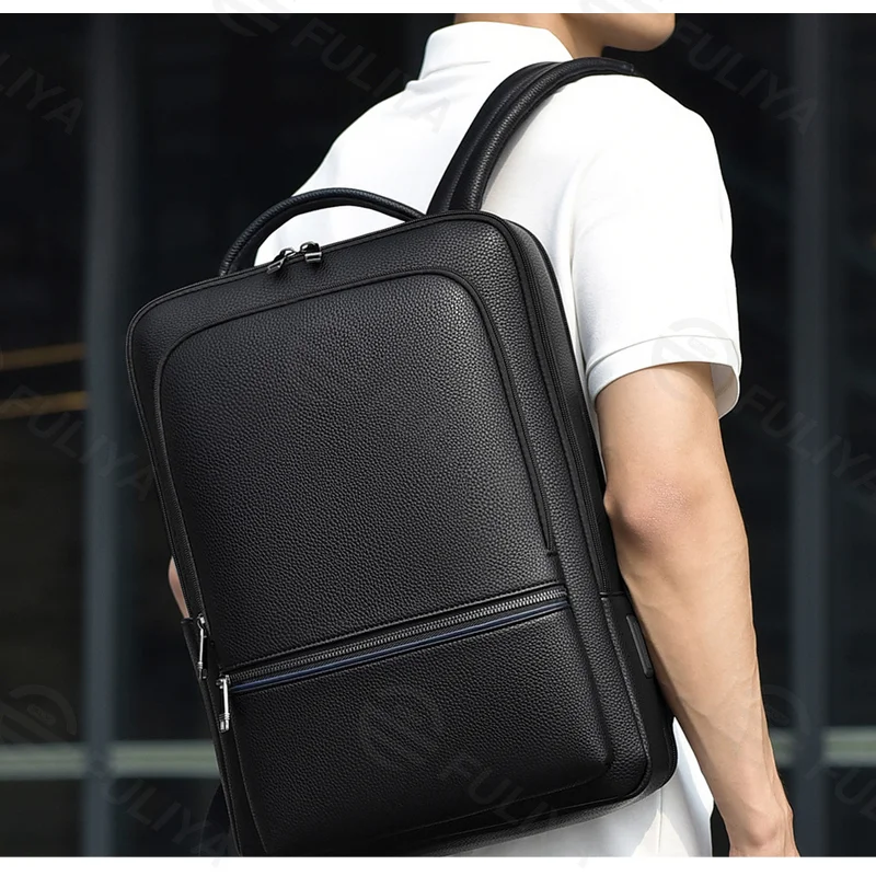 Guangzhou Fuliya Industry Co.,Ltd C-81290 Men's business backpack, water-resistant and durable, large capacity with compartments, laptop compartment, USB charging cable, breathable back panel, and luggage strap - for business commuting and travel.