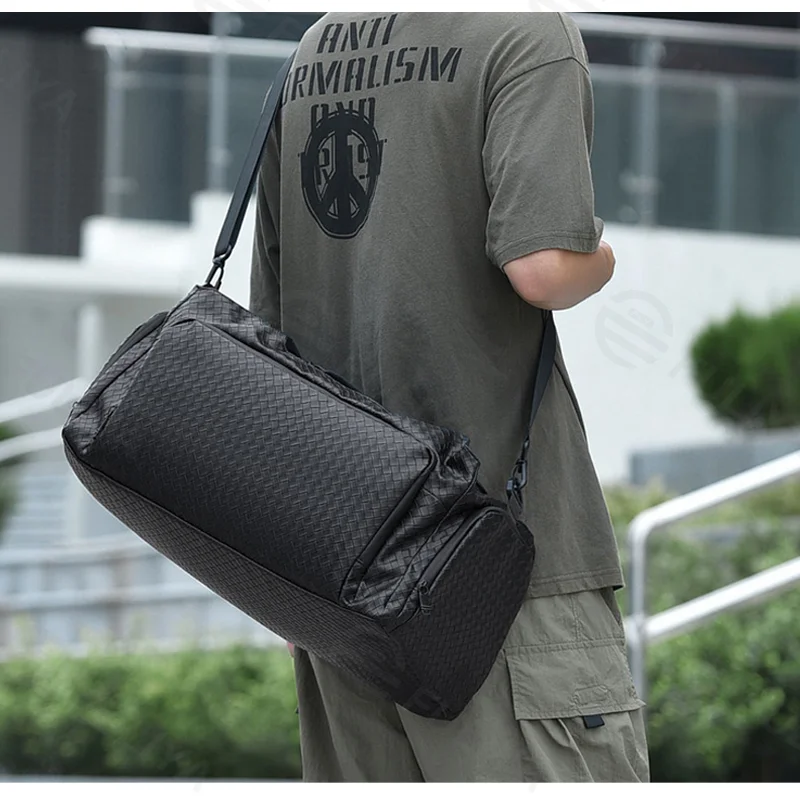 Guangzhou Fuliya Industry Co.,Ltd C-81293 PU leather travel gym bag, water-resistant and durable, large capacity with multi-layer storage, shoe compartment, wet/dry pocket, widened shoulder pad, and luggage strap - for short trips and fitness.