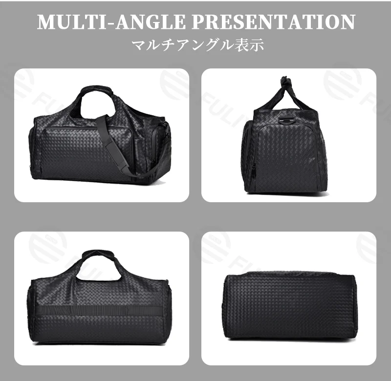 Guangzhou Fuliya Industry Co.,Ltd C-81293 PU leather travel gym bag, water-resistant and durable, large capacity with multi-layer storage, shoe compartment, wet/dry pocket, widened shoulder pad, and luggage strap - for short trips and fitness.