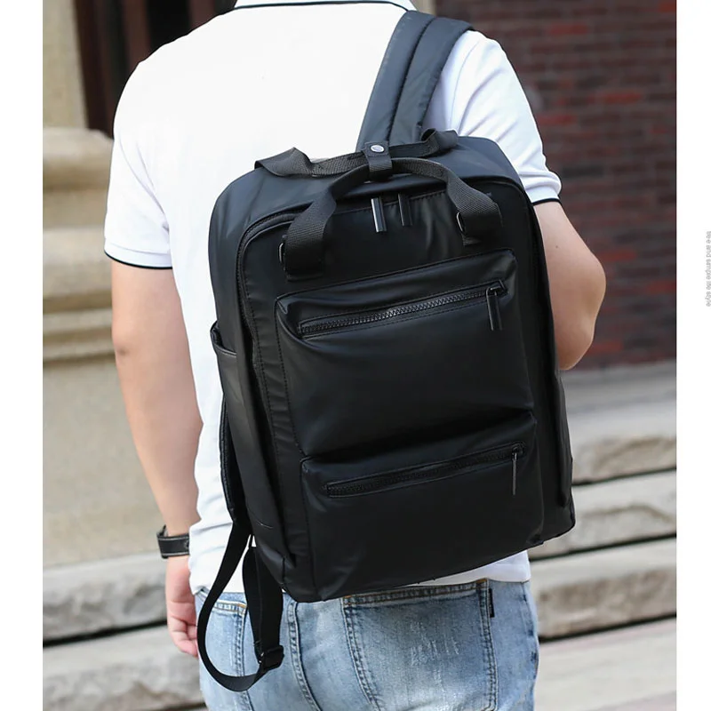 Guangzhou Fuliya Industry Co.,Ltd C-81294 PU waterproof backpack, large capacity, front zipper pocket, side pocket, adjustable strap, and pressure-relieving back padding - for commuting, sports, and travel.