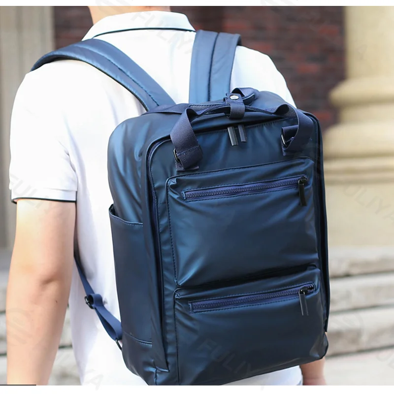 Guangzhou Fuliya Industry Co.,Ltd C-81294 PU waterproof backpack, large capacity, front zipper pocket, side pocket, adjustable strap, and pressure-relieving back padding - for commuting, sports, and travel.