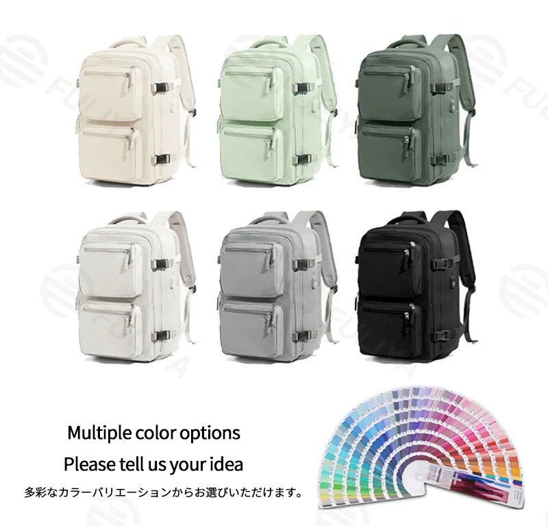 Guangzhou Fuliya Industry Co.,Ltd C-81298 Multi-functional travel backpack, 180° full-open, approx. 35L, shoe compartment, laptop compartment, luggage strap, and breathable back panel - for commuting, business trips, and short travel.