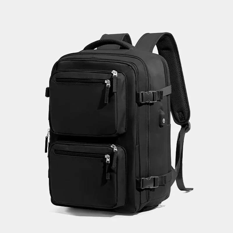 Guangzhou Fuliya Industry Co.,Ltd C-81298 Multi-functional travel backpack, 180° full-open, approx. 35L, shoe compartment, laptop compartment, luggage strap, and breathable back panel - for commuting, business trips, and short travel.