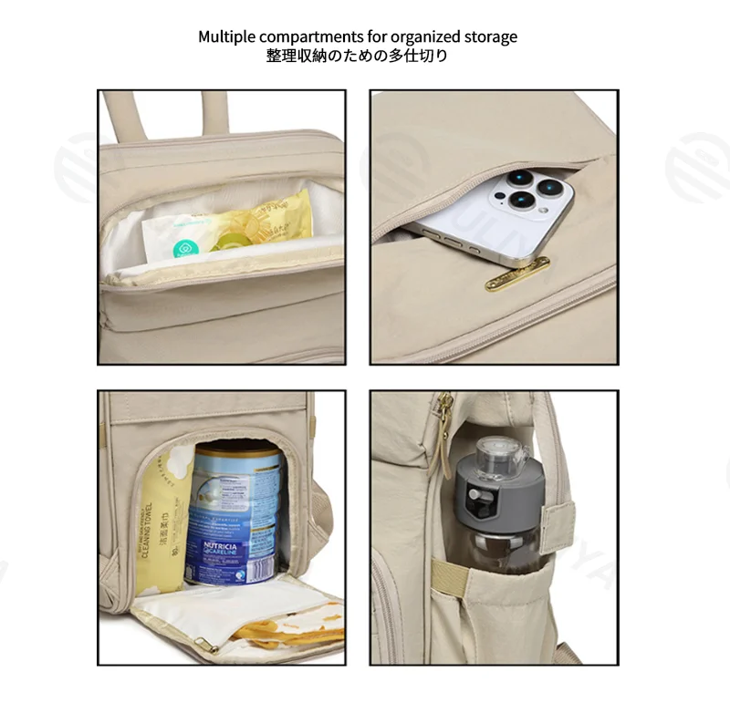 Guangzhou Fuliya Industry Co.,Ltd C-81299 Mommy backpack, water-resistant, large capacity, insulated bottle compartment, wide-opening main pocket, side tissue pocket, and comfortable handle - for baby outings.