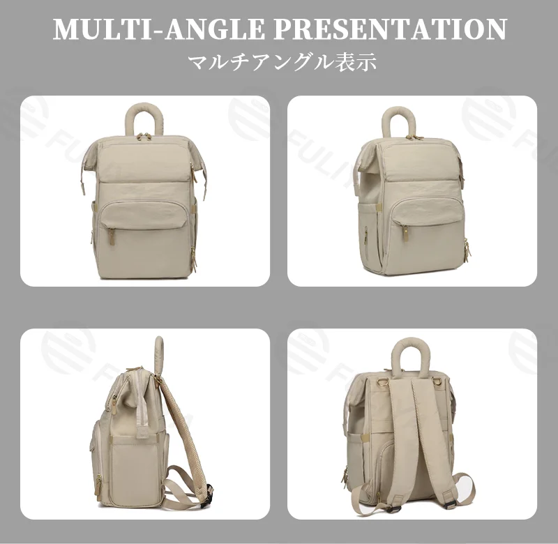 Guangzhou Fuliya Industry Co.,Ltd C-81299 Mommy backpack, water-resistant, large capacity, insulated bottle compartment, wide-opening main pocket, side tissue pocket, and comfortable handle - for baby outings.