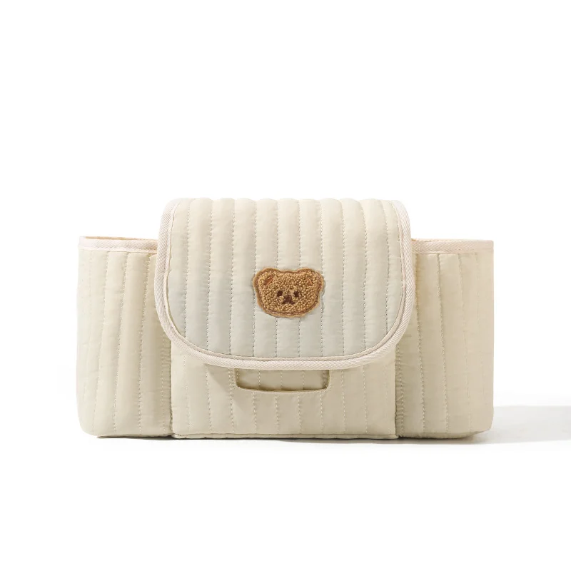Guangzhou Fuliya Industry Co.,Ltd C-81300 Universal stroller organizer, embroidered flap, dual bottle pockets, front tissue dispenser, back anti-theft pocket, hook-and-loop mounting, compartment storage - for baby outings.