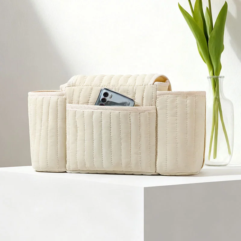 Guangzhou Fuliya Industry Co.,Ltd C-81300 Universal stroller organizer, embroidered flap, dual bottle pockets, front tissue dispenser, back anti-theft pocket, hook-and-loop mounting, compartment storage - for baby outings.