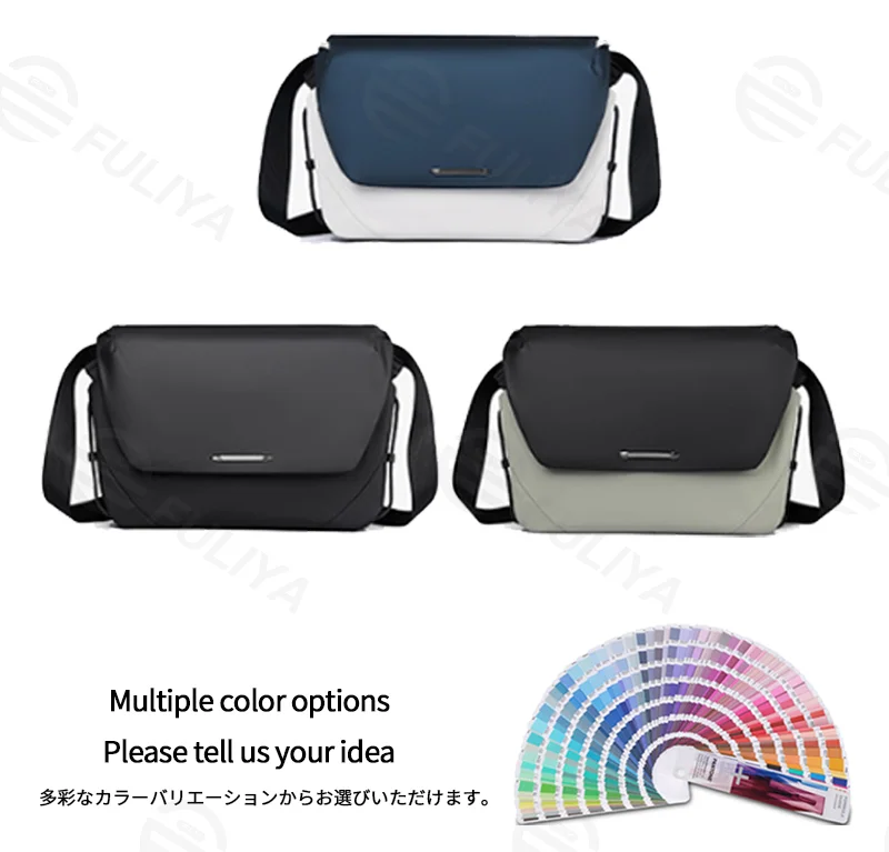 Guangzhou Fuliya Industry Co.,Ltd C-81302 Waterproof durable crossbody bag, magnetic quick-release buckle, front zipper pocket, semi-open compartment, multi-compartment main pocket - for commuting, outdoor, and cycling.