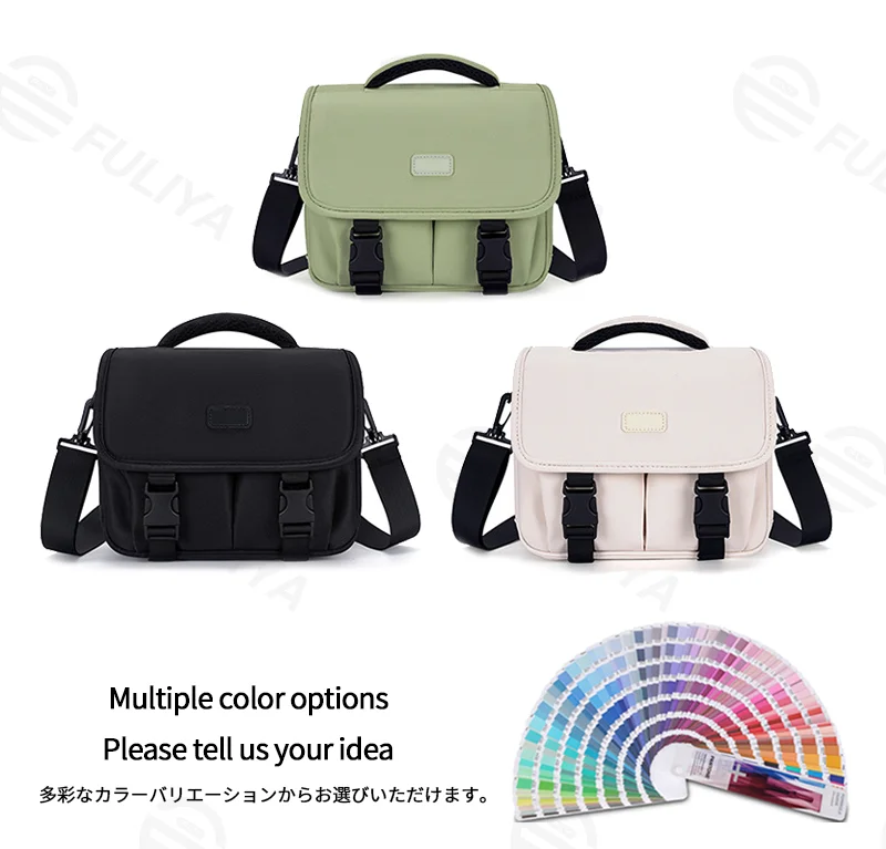 Guangzhou Fuliya Industry Co.,Ltd C-81303 Shoulder/crossbody camera bag, ergonomic shoulder strap, removable thickened dividers, multiple pockets, S/M/L sizes - for DSLR, mirrorless, and instant cameras.