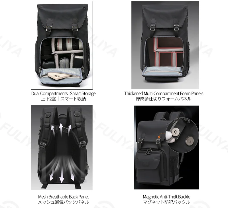Guangzhou Fuliya Industry Co.,Ltd C-81304 2-in-1 camera backpack, customizable dividers, waterproof and anti-theft, large capacity - for photography, commuting, and travel.