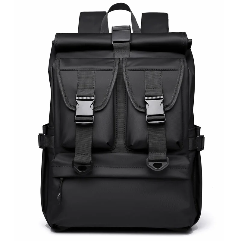 Guangzhou Fuliya Industry Co.,Ltd C-81305 Large-capacity casual backpack, roll-top expansion (18L/24L), magnetic flap, honeycomb breathable back panel, luggage strap - for commuting, travel, and business.