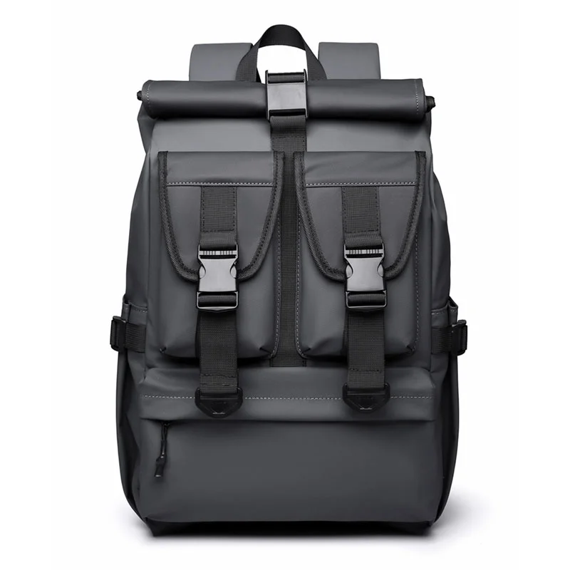 Guangzhou Fuliya Industry Co.,Ltd C-81305 Large-capacity casual backpack, roll-top expansion (18L/24L), magnetic flap, honeycomb breathable back panel, luggage strap - for commuting, travel, and business.