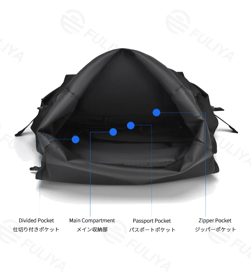 Guangzhou Fuliya Industry Co.,Ltd C-81305 Large-capacity casual backpack, roll-top expansion (18L/24L), magnetic flap, honeycomb breathable back panel, luggage strap - for commuting, travel, and business.
