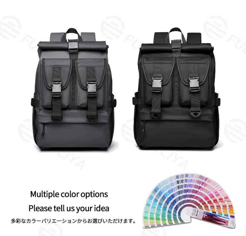 Guangzhou Fuliya Industry Co.,Ltd C-81305 Large-capacity casual backpack, roll-top expansion (18L/24L), magnetic flap, honeycomb breathable back panel, luggage strap - for commuting, travel, and business.