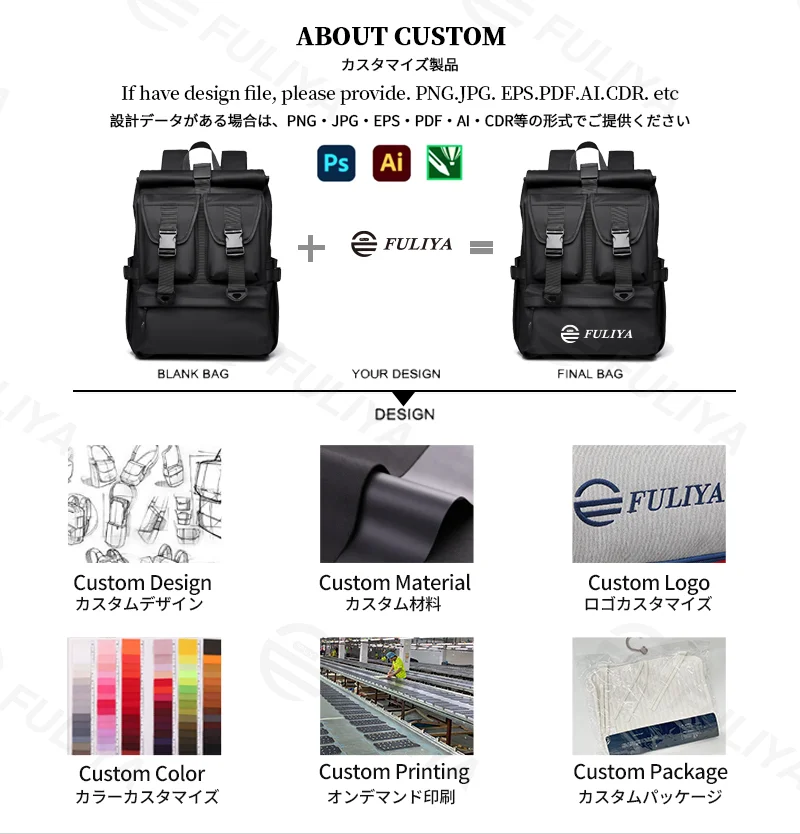 Guangzhou Fuliya Industry Co.,Ltd C-81305 Large-capacity casual backpack, roll-top expansion (18L/24L), magnetic flap, honeycomb breathable back panel, luggage strap - for commuting, travel, and business.