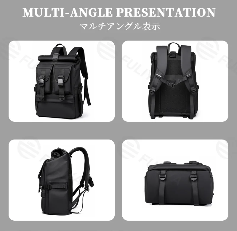 Guangzhou Fuliya Industry Co.,Ltd C-81305 Large-capacity casual backpack, roll-top expansion (18L/24L), magnetic flap, honeycomb breathable back panel, luggage strap - for commuting, travel, and business.