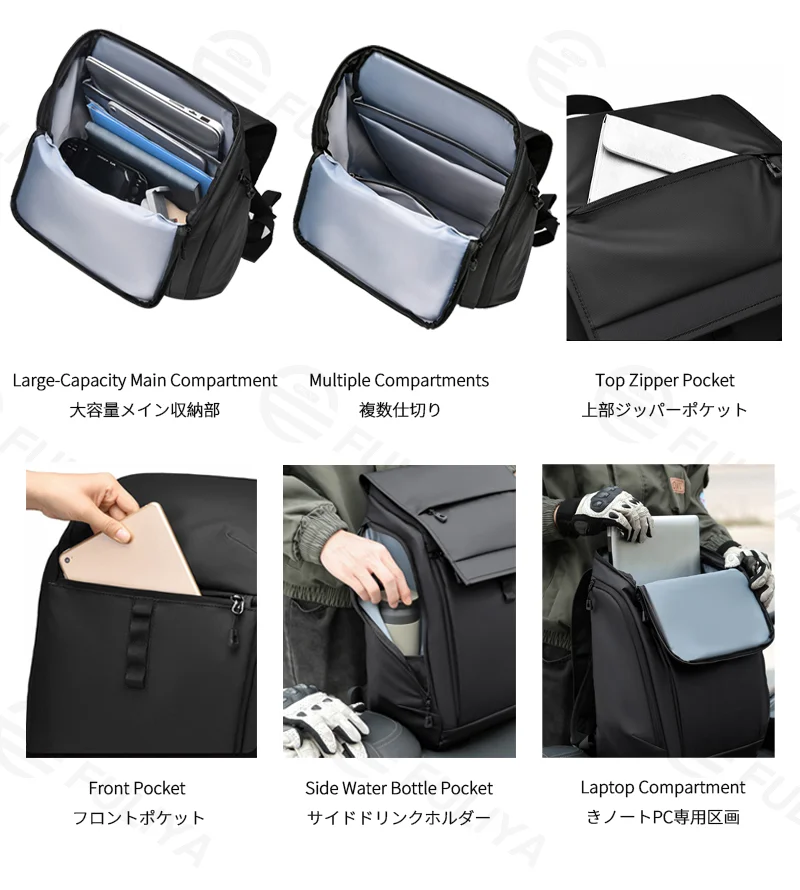 Guangzhou Fuliya Industry Co.,Ltd C-81307 Water-repellent business commuter backpack, ergonomic, large capacity with laptop compartment and luggage strap - for business, commuting, and travel.