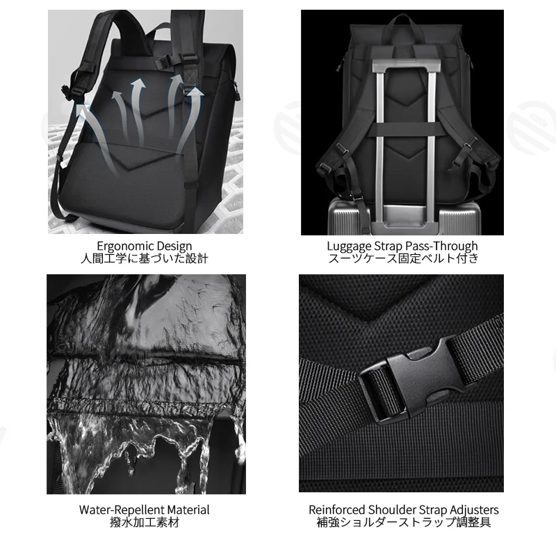 Guangzhou Fuliya Industry Co.,Ltd C-81307 Water-repellent business commuter backpack, ergonomic, large capacity with laptop compartment and luggage strap - for business, commuting, and travel.