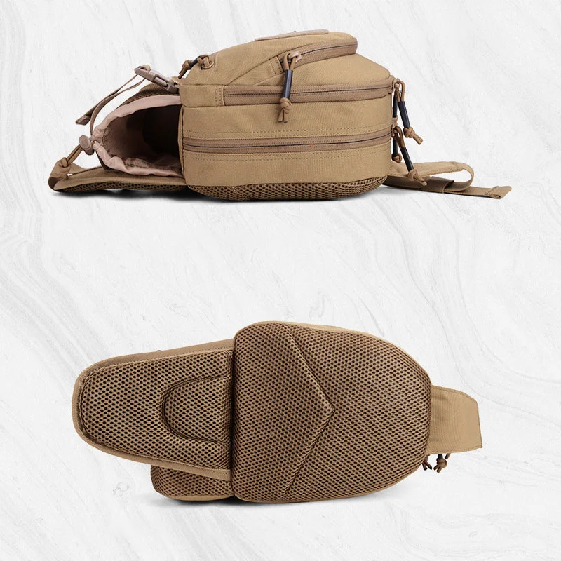 Guangzhou Fuliya Industry Co.,Ltd C-81308 Multi-functional outdoor tactical waist bag, 6L capacity, triple-compartment design, DIY Velcro panel, elastic cord system, durable buckles - wear as waist, chest, or crossbody for hiking, cycling, and sports.