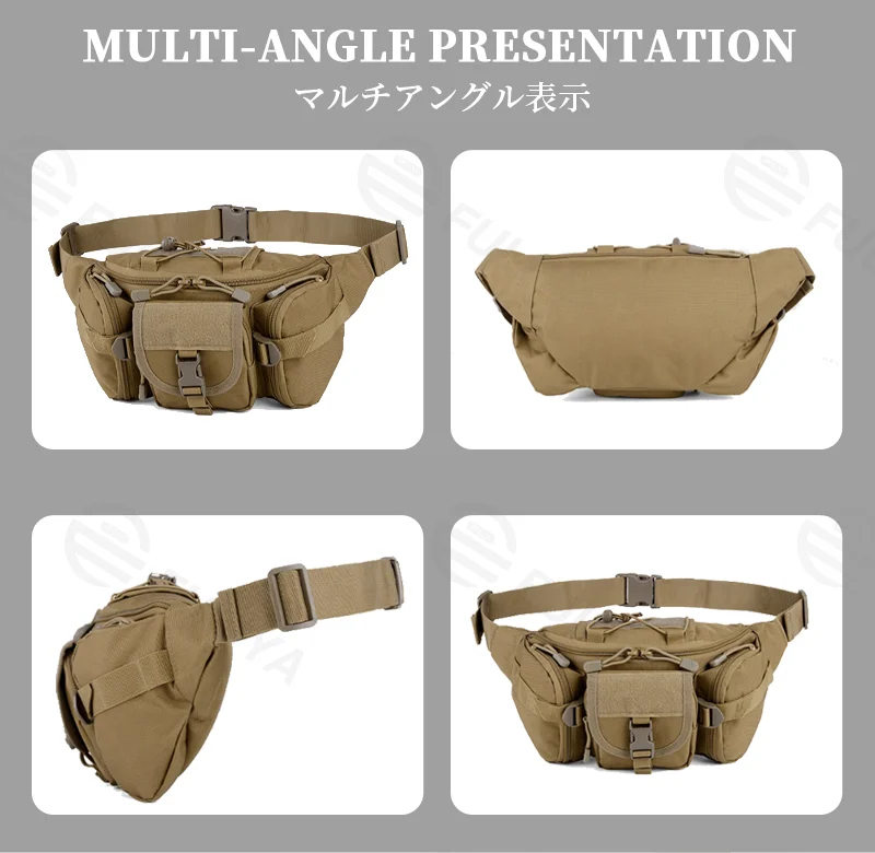 Guangzhou Fuliya Industry Co.,Ltd C-81308 Multi-functional outdoor tactical waist bag, 6L capacity, triple-compartment design, DIY Velcro panel, elastic cord system, durable buckles - wear as waist, chest, or crossbody for hiking, cycling, and sports.