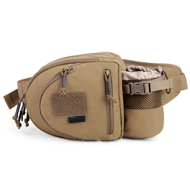 Guangzhou Fuliya Industry Co.,Ltd C-81308 Multi-functional outdoor tactical waist bag, 6L capacity, triple-compartment design, DIY Velcro panel, elastic cord system, durable buckles - wear as waist, chest, or crossbody for hiking, cycling, and sports.