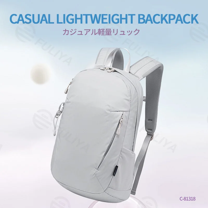 Guangzhou Fuliya Industry Co.,Ltd C-81318 Large-capacity lightweight backpack, pressure-relieving back panel, non-slip chest buckle, trekking pole and luggage attachment - for commuting, hiking, and school.