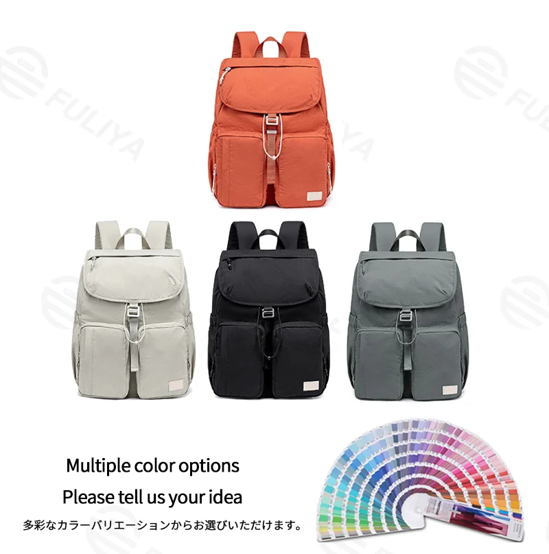Guangzhou Fuliya Industry Co.,Ltd C-81320 Lightweight multi-pocket backpack, water-repellent fabric, wide-opening main compartment, top zipper pocket, non-slip chest buckle, available in S/L sizes - suitable for commuting, travel, and daily use.