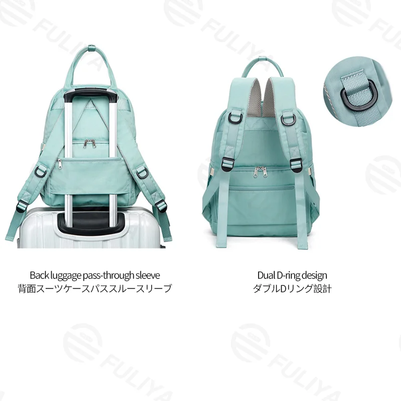 Guangzhou Fuliya Industry Co.,Ltd C-81323 Lightweight mommy backpack, water-repellent fabric, wide-opening main compartment, wet/dry separation, independent foil-insulated bottle compartment - suitable for baby outings and daily use.