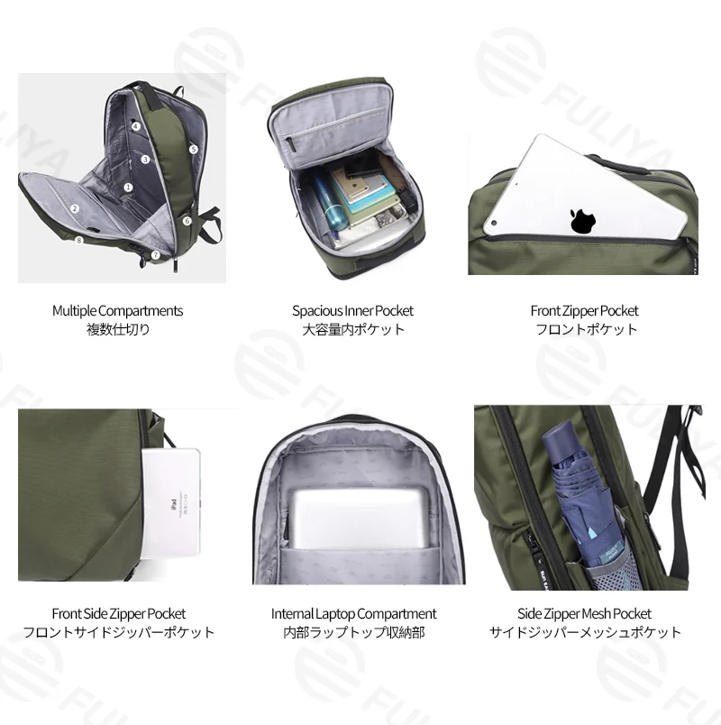 Guangzhou Fuliya Industry Co.,Ltd C-81328 Large-capacity multi-functional backpack with built-in laptop compartment, USB charging port, headphone jack, glasses strap, and luggage sleeve - suitable for business, business trips, travel, and students.