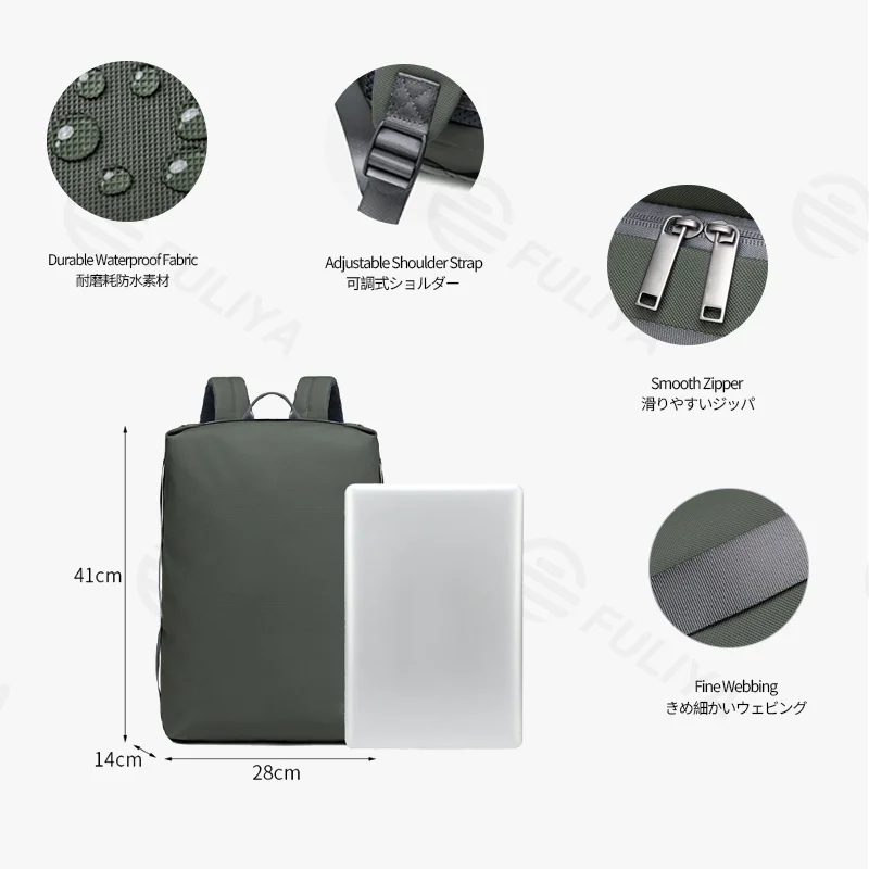Guangzhou Fuliya Industry Co.,Ltd C-81331 Water-repellent durable fabric, large capacity, laptop sleeve, luggage pass-through, breathable back - for commuting, business, travel, hiking.