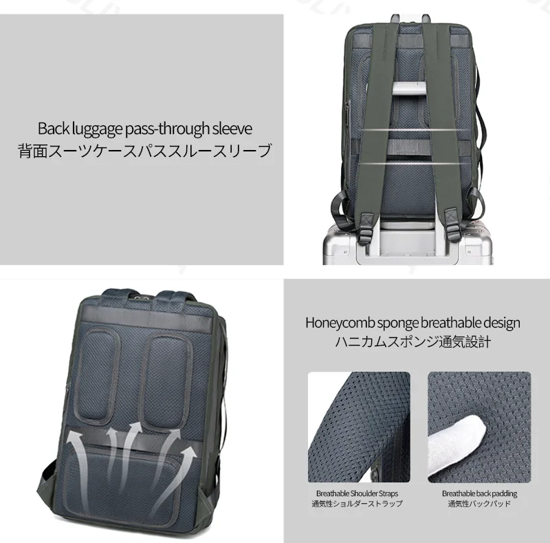 Guangzhou Fuliya Industry Co.,Ltd C-81331 Water-repellent durable fabric, large capacity, laptop sleeve, luggage pass-through, breathable back - for commuting, business, travel, hiking.