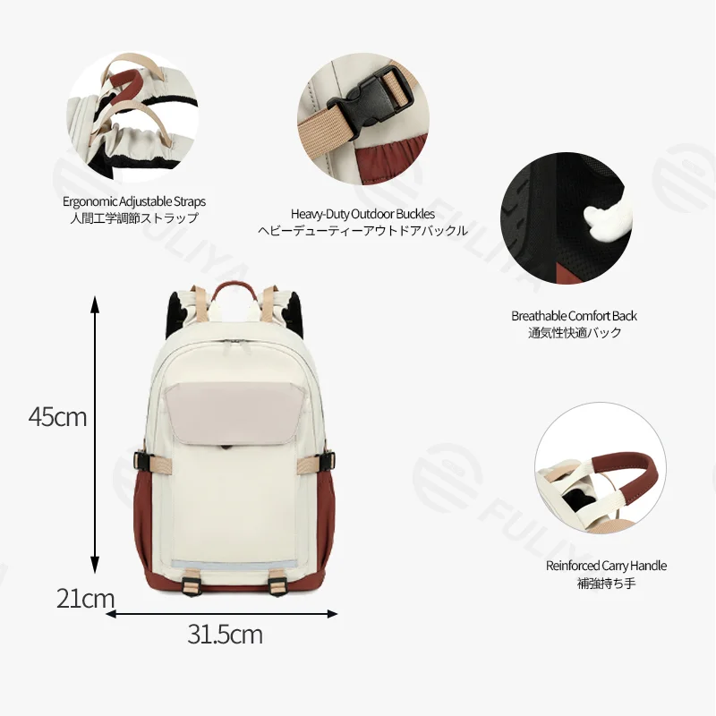 Guangzhou Fuliya Industry Co.,Ltd C-81335 Large capacity, bottom support to prevent sagging, expandable back compartment, multi-layer storage, honeycomb breathable back, reinforced handle - suitable for middle/high school and daily casual use.