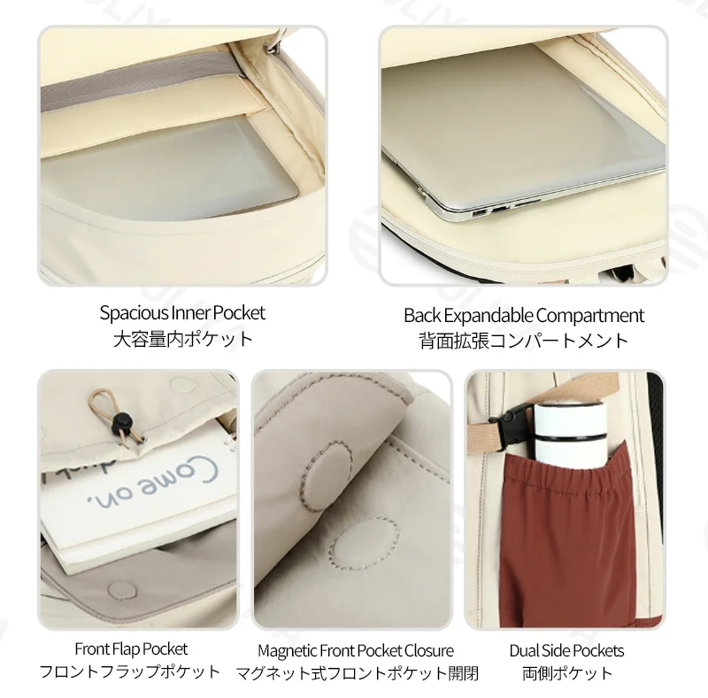 Guangzhou Fuliya Industry Co.,Ltd C-81335 Large capacity, bottom support to prevent sagging, expandable back compartment, multi-layer storage, honeycomb breathable back, reinforced handle - suitable for middle/high school and daily casual use.