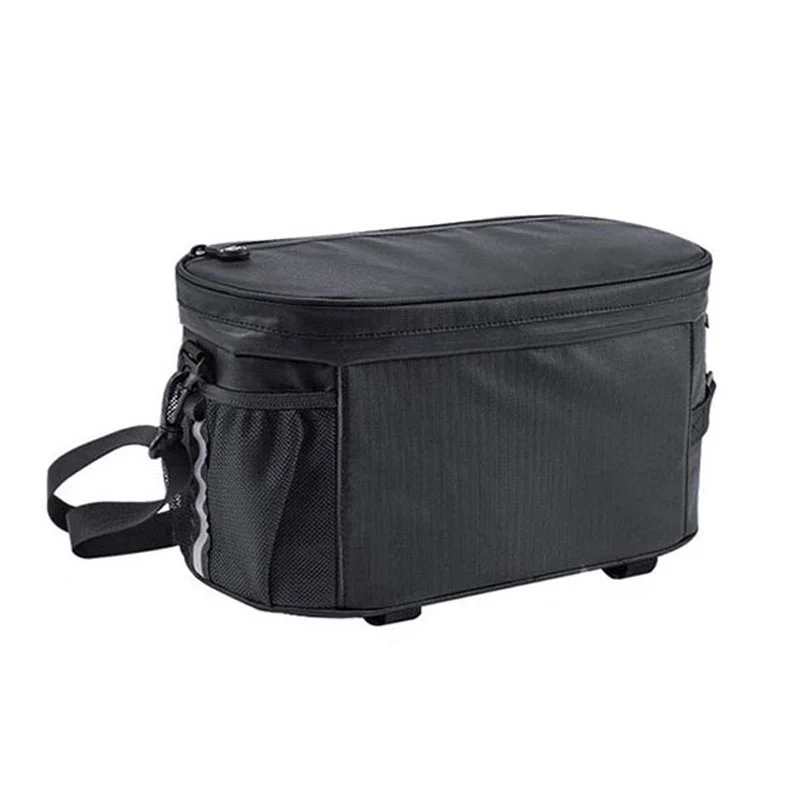 Guangzhou Fuliya Industry Co.,Ltd C-81337 Bicycle insulated bag with three carrying modes (bike mount, hand, shoulder), water-resistant zipper, adjustable Velcro strap, mesh side pocket - for outdoor cycling and travel.