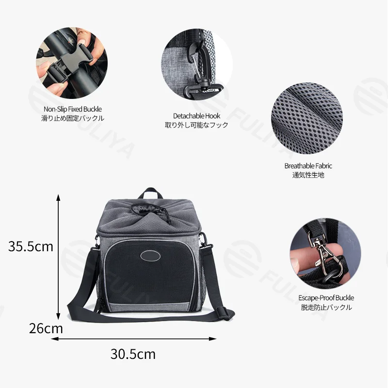 Guangzhou Fuliya Industry Co.,Ltd C-81340 This pet carrier is waterproof and breathable, with 4-way carry (hand, shoulder, crossbody, bike mount), four-sided mesh, easy assembly, and strong load capacity - ideal for travel, cycling, and airline check-in.