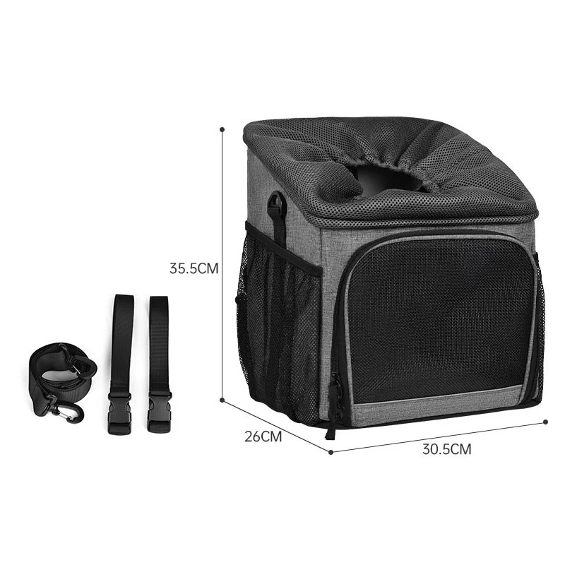 Guangzhou Fuliya Industry Co.,Ltd C-81340 This pet carrier is waterproof and breathable, with 4-way carry (hand, shoulder, crossbody, bike mount), four-sided mesh, easy assembly, and strong load capacity - ideal for travel, cycling, and airline check-in.