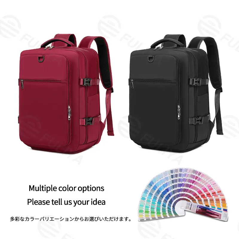 Guangzhou Fuliya Industry Co.,Ltd C-81351 This backpack features waterproof durable fabric, separate shoe and laptop compartments, side expansion (23L to 39L), and a luggage pass-through sleeve - perfect for business trips, travel, school, and daily use.