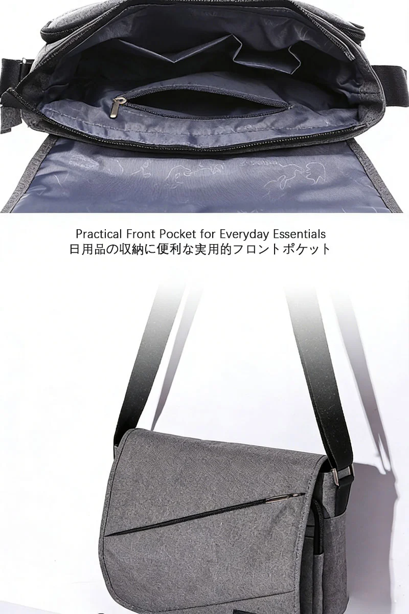 Guangzhou Fuliya Industry Co.,Ltd C-81378 This waterproof canvas crossbody bag is durable, large-capacity with multiple pockets and Velcro closure - perfect for commuting and daily use.