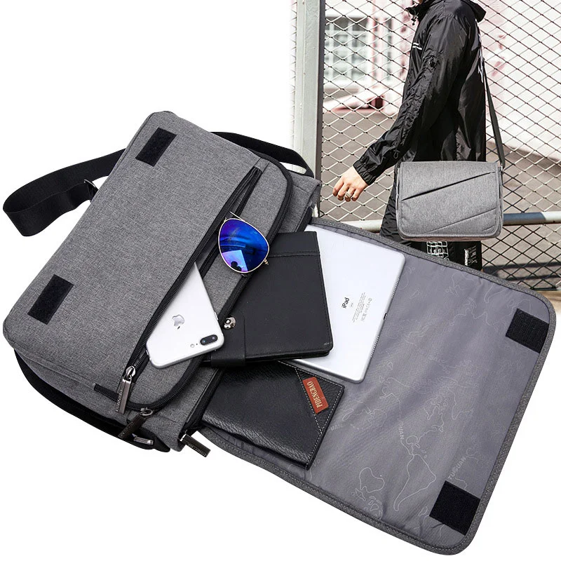 Guangzhou Fuliya Industry Co.,Ltd C-81378 This waterproof canvas crossbody bag is durable, large-capacity with multiple pockets and Velcro closure - perfect for commuting and daily use.