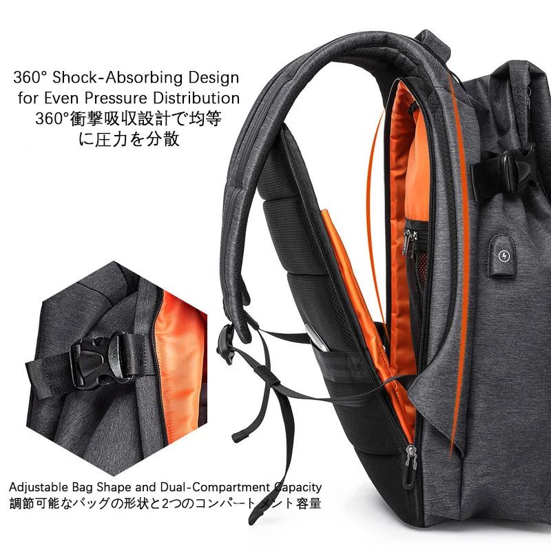 Guangzhou Fuliya Industry Co.,Ltd C-81380 Large capacity, 180° opening with multi-layer storage, hidden anti-theft pocket, charging buckle, side water bottle pocket, luggage strap, breathable mesh back panel - suitable for commuting, travel, and outdoor.