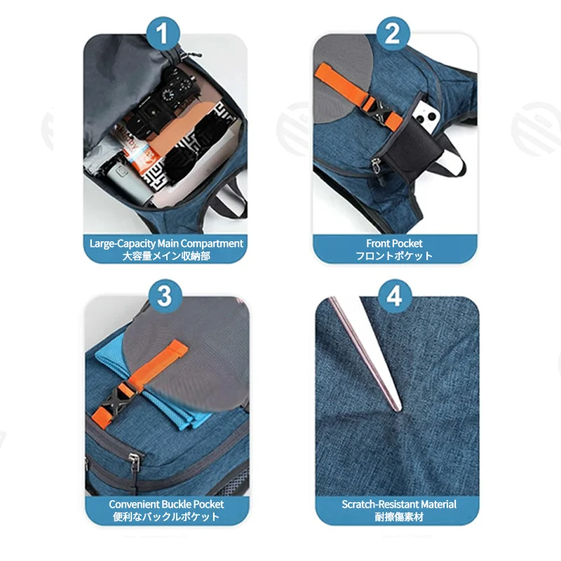 Guangzhou Fuliya Industry Co.,Ltd C-81383 This foldable vest bag features large capacity, multiple pockets, an elastic drawstring pocket, reflective attachment points, and an adjustable strap - ideal for trekking, climbing, and daily use.