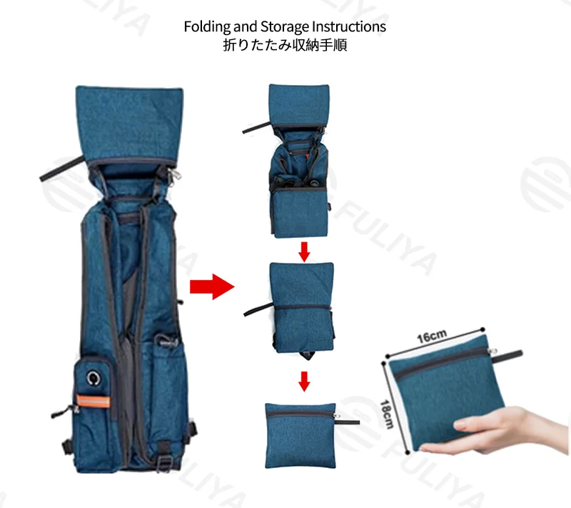 Guangzhou Fuliya Industry Co.,Ltd C-81383 This foldable vest bag features large capacity, multiple pockets, an elastic drawstring pocket, reflective attachment points, and an adjustable strap - ideal for trekking, climbing, and daily use.