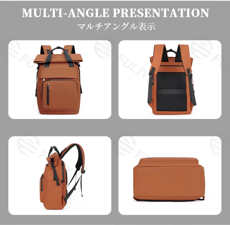 Guangzhou Fuliya Industry Co.,Ltd C-81385 This waterproof backpack features multi-compartment large capacity, buckle flap closure, adjustable straps, thickened breathable back panel, and luggage strap - ideal for commuting, travel, and outdoor.
