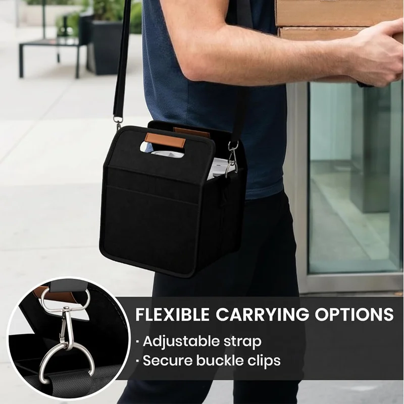 Guangzhou Fuliya Industry Co.,Ltd C-81393 Foldable portable drink cup holder with adjustable strap, Velcro divider, leather handle, reinforced stitching, and secure buckle clips - ideal for outdoor, café, and travel.