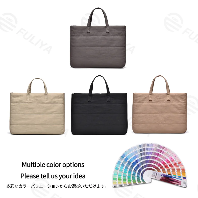 Guangzhou Fuliya Industry Co.,Ltd C-81401 This versatile tote bag is water-repellent and scratch-resistant, with air-cushion protection, large capacity for a laptop, detachable shoulder strap, and trolley strap - perfect for commuting and travel.
